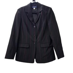 Elements Blazer Womens 12 Black Pinstripe Shoulder Pads Suit Career Work Jacket